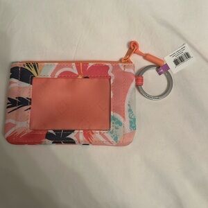 Vera Bradley zip ID case peach po k turquoise white and black floral design